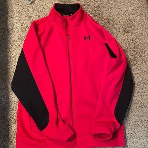 Mens large loose under armour full zip fleece. Red and black